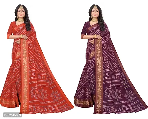 Stylish Cotton Silk Printed Saree with Blouse piece For Women Pack Of 2-thumb0