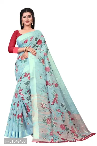 Elegant Blue Cotton Blend Saree with Blouse piece For Women