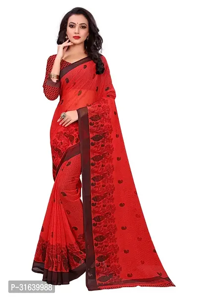 Elegant Red Georgette Saree without Blouse piece For Women-thumb0