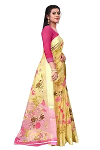 Elegant Beige Cotton Linen Printed Saree With Blouse Piece For Women Pack Of 1-thumb2