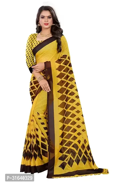 Elegant Yellow Georgette Saree without Blouse piece For Women-thumb0