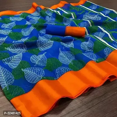 Elegant Blue Cotton Silk Saree with Blouse piece For Women-thumb0