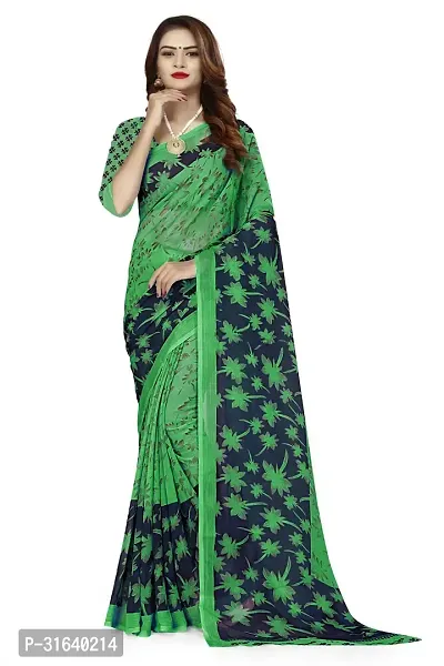 Elegant Green Georgette Saree without Blouse piece For Women-thumb0