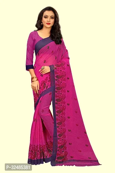 Elegant Georgette Printed Saree with Blouse piece For Women-thumb0