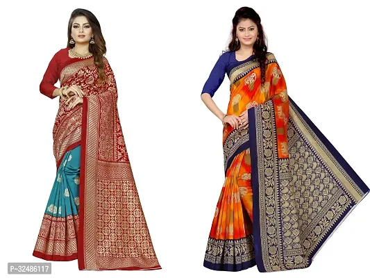 Elegant Multicoloured Art Silk Woven Design Saree With Blouse Piece For Women Pack Of 2-thumb0