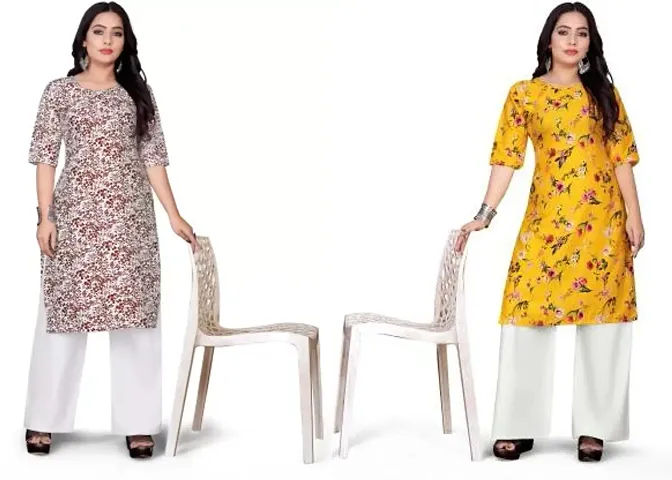 Stylish Crepe Printed Straight Kurtis - Pack Of 2