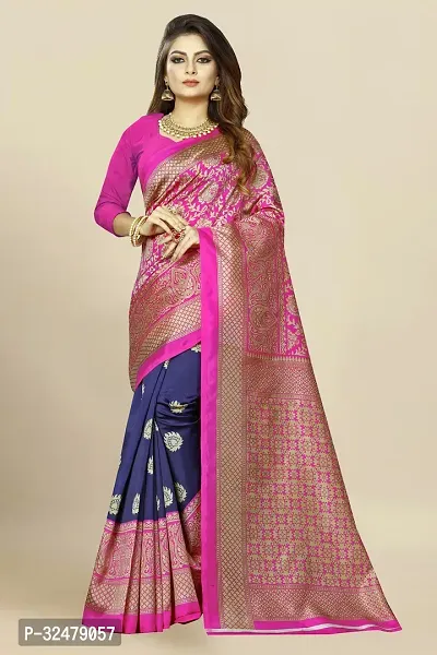 Beautiful Pink Art Silk Printed Saree With Blouse Piece For Women-thumb0