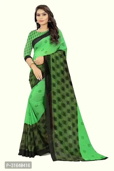 Elegant Green Georgette Saree without Blouse piece For Women-thumb0