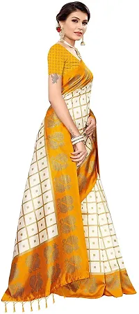 Elegant Beige Silk Blend Saree with Blouse piece For Women-thumb3