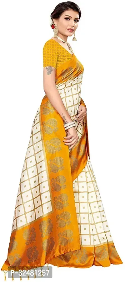 Elegant Beige Silk Blend Saree with Blouse piece For Women-thumb4