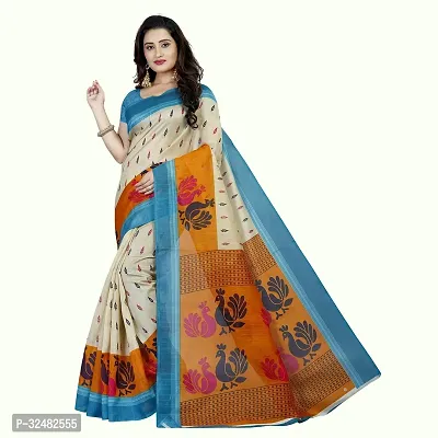 Stylish Multicoloured Cotton Blend Printed Saree with Blouse piece For Women