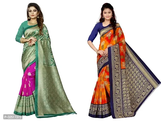 Beautiful Multicoloured Art Silk Printed Saree With Blouse Piece For Women Pack Of 2-thumb0