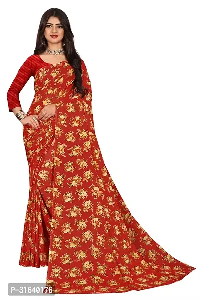 Elegant Red Georgette Saree without Blouse piece For Women-thumb0