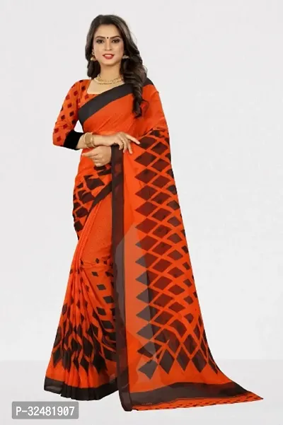 Elegant Orange Georgette Saree with Blouse piece For Women-thumb0