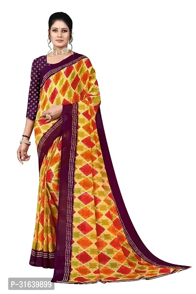 Elegant Yellow Georgette Saree without Blouse piece For Women-thumb0