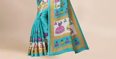 Beautiful Blue Silk Blend Printed Saree With Blouse Piece For Women-thumb4