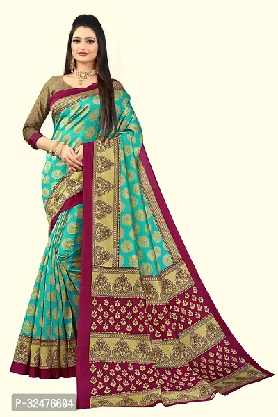 Elegant Green Art Silk Printed Saree With Blouse Piece For Women-thumb0