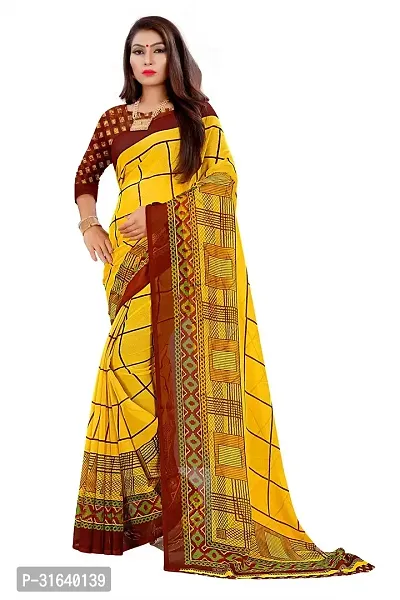 Elegant Yellow Georgette Saree without Blouse piece For Women-thumb0