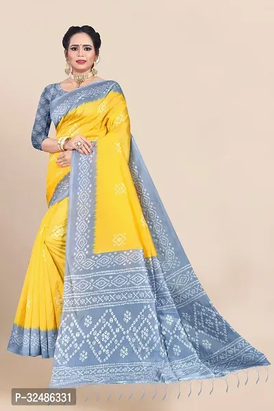 Beautiful Art Silk Yellow Printed Saree With Blouse Piece For Women