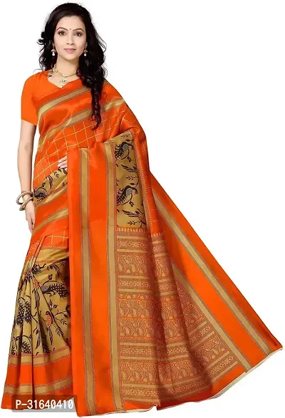 Elegant Orange Art Silk Saree without Blouse piece For Women-thumb0