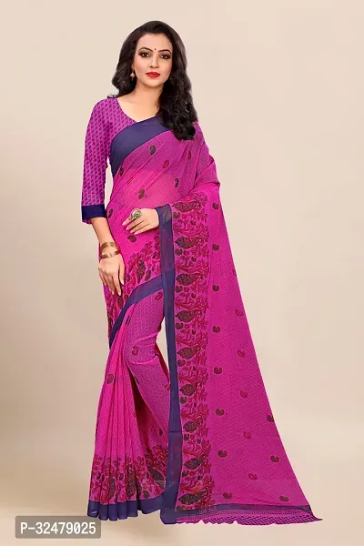 Beautiful Pink Georgette Printed Saree With Blouse Piece For Women-thumb0