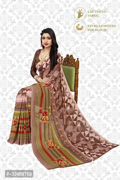 Beautiful Georgette Brown Printed  Saree with Blouse piece For Women-thumb4