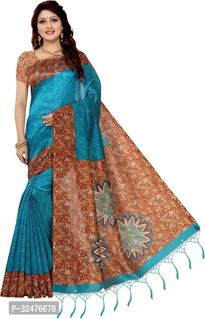 Elegant Multicoloured Art Silk Printed Saree With Blouse Piece For Women-thumb0