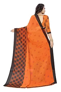 Beautiful Georgette Orange Printed  Saree with Blouse piece For Women-thumb1