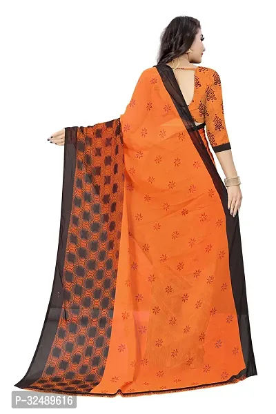 Beautiful Georgette Orange Printed  Saree with Blouse piece For Women-thumb2