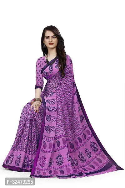 Beautiful Purple Georgette Printed Saree With Blouse Piece For Women-thumb3