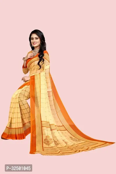 Stylish Yellow Georgette Checked Saree with Blouse piece For Women-thumb5