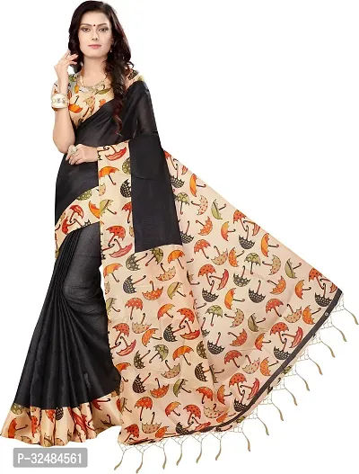 Elegant Silk Blend Printed Saree with Blouse piece For Women-thumb0