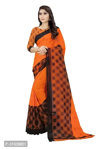 Elegant Orange Georgette Saree without Blouse piece For Women-thumb0