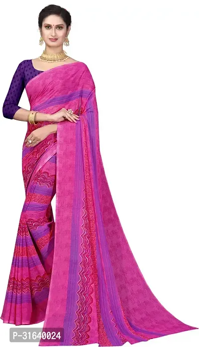 Elegant Pink Georgette Saree without Blouse piece For Women-thumb0