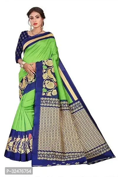 Beautiful Green Art Silk Printed Saree With Blouse Piece For Women