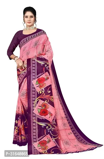 Elegant Pink Georgette Saree without Blouse piece For Women-thumb0