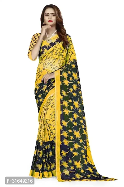 Elegant Yellow Georgette Saree without Blouse piece For Women