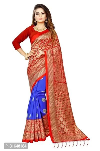 Elegant Blue Art Silk Saree with Blouse piece For Women-thumb0