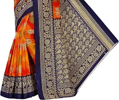 Elegant Orange Silk Blend Saree with Blouse piece For Women-thumb3