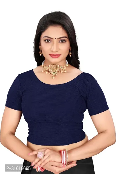 Reliable Navy Blue Lycra Blend Stitched Blouses For Women-thumb0