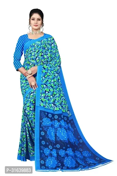 Elegant Blue Georgette Saree without Blouse piece For Women-thumb0