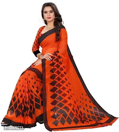 Beautiful Orange Georgette Printed Saree With Blouse Piece For Women-thumb5