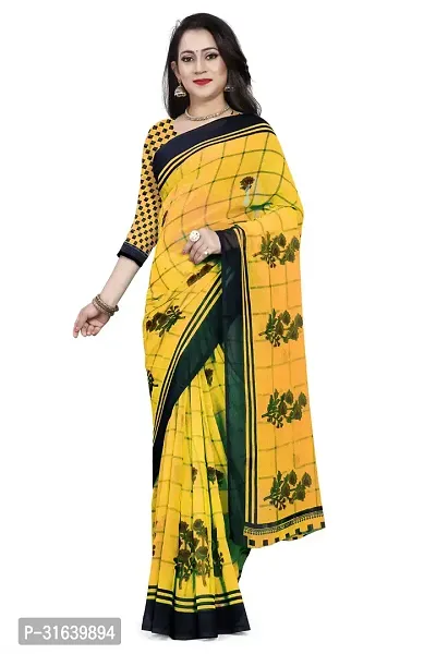 Elegant Yellow Georgette Saree without Blouse piece For Women-thumb0