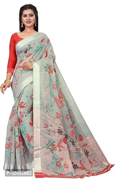 Elegant Cotton Linen Printed Saree with Blouse piece For Women