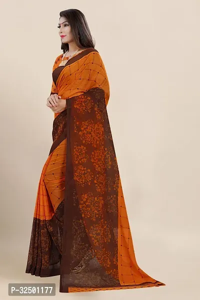 Stylish Orange Georgette Printed Saree with Blouse piece For Women-thumb3