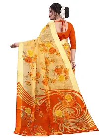 Elegant Beige Cotton Linen Printed Saree With Blouse Piece For Women Pack Of 1-thumb2