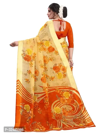 Elegant Beige Cotton Linen Printed Saree With Blouse Piece For Women Pack Of 1-thumb3