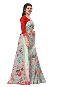 Elegant Cotton Linen Printed Saree with Blouse piece For Women-thumb2