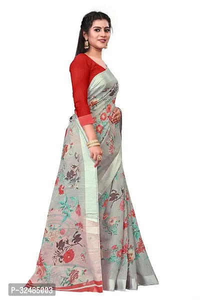 Elegant Cotton Linen Printed Saree with Blouse piece For Women-thumb3