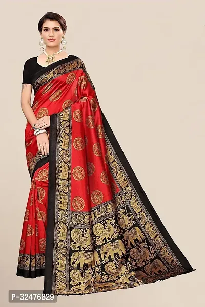 Beautiful Red Art Silk Woven Design Saree With Blouse Piece For Women-thumb0